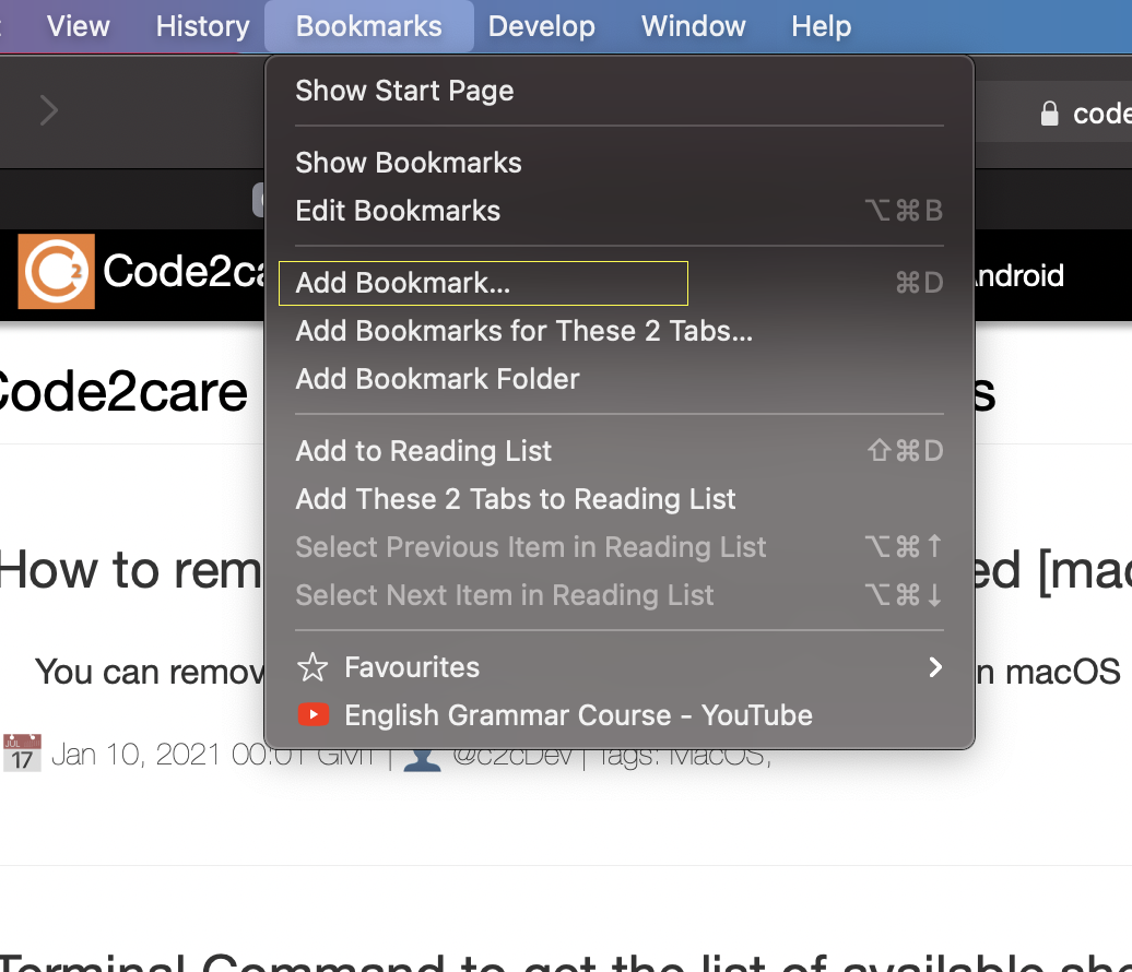 Safari add bookmark
